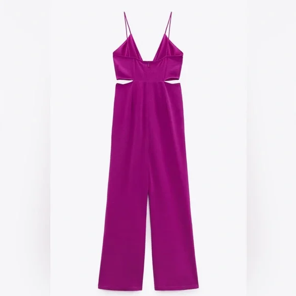 Zara Magenta Wide-Leg Jumpsuit with Cutout - Picture 2 of 8
